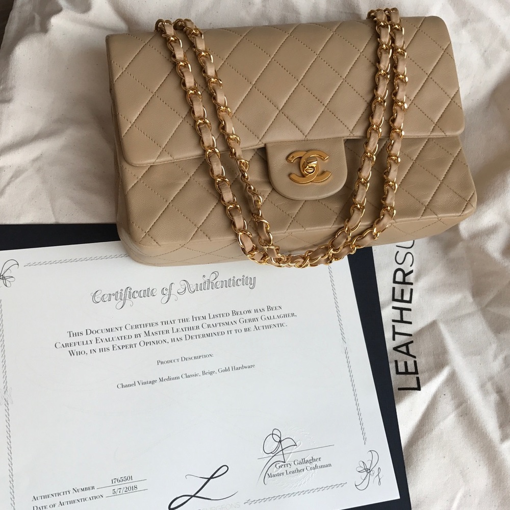 Medium beige double flap bag GHW